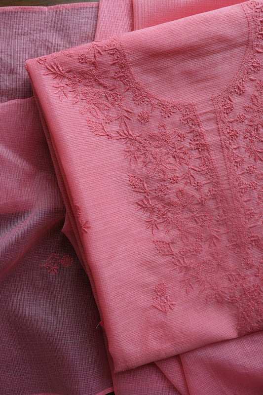 Turkish Rose Kota Chikankari Unstitched Fabric