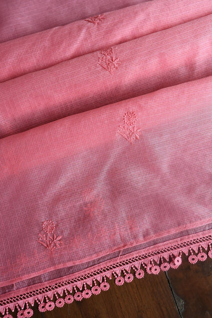 Turkish Rose Kota Chikankari Unstitched Fabric