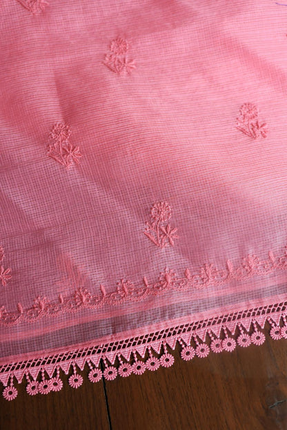 Turkish Rose Kota Chikankari Unstitched Fabric