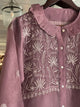 Turkish Rose Shade Noor Organza Chikankari Collar Ready To Wear Short Top