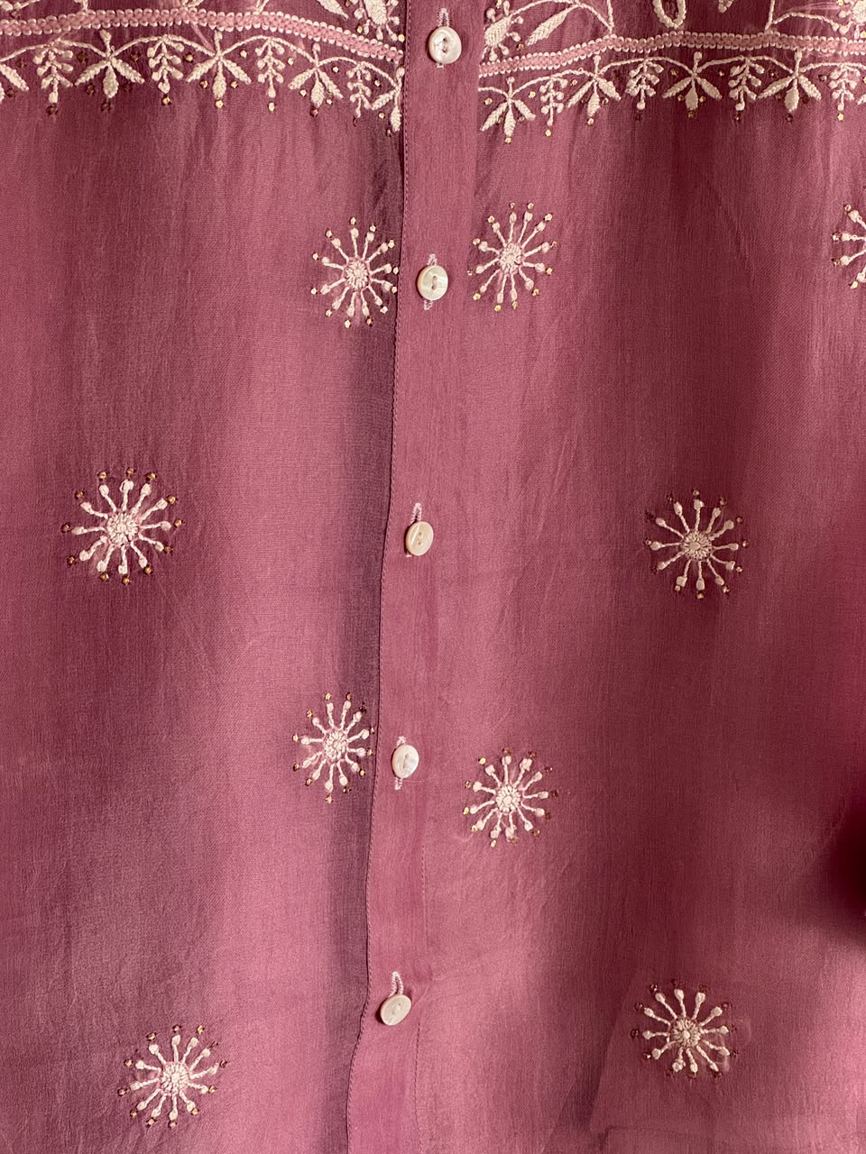 Turkish Rose Shade Noor Organza Chikankari Collar Ready To Wear Short Top