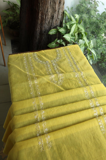 Turmeric Yellow Shade Shade Tissue Kota Chikankari Unstitched Fabric