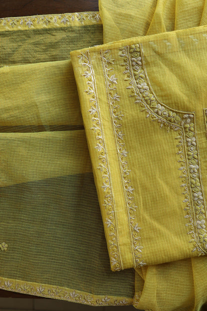 Turmeric Yellow Shade Shade Tissue Kota Chikankari Unstitched Fabric