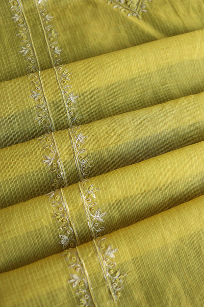 Turmeric Yellow Shade Shade Tissue Kota Chikankari Unstitched Fabric
