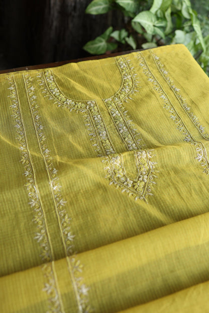 Turmeric Yellow Shade Shade Tissue Kota Chikankari Unstitched Fabric