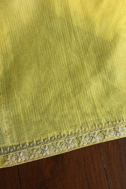 Turmeric Yellow Shade Shade Tissue Kota Chikankari Unstitched Fabric