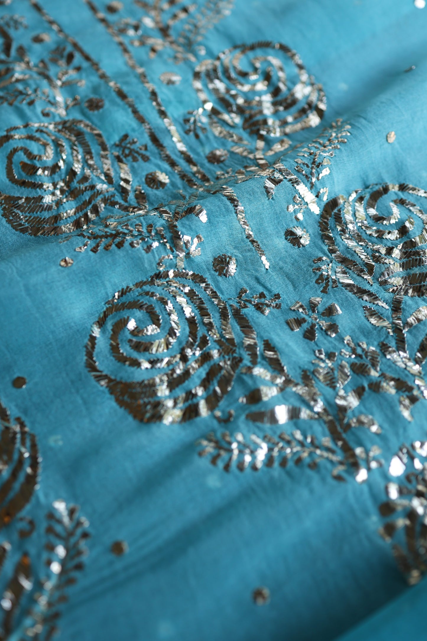 Turquoise blue Noor Organza Silk Chikankari Unstitched Kurta Dupatta Set