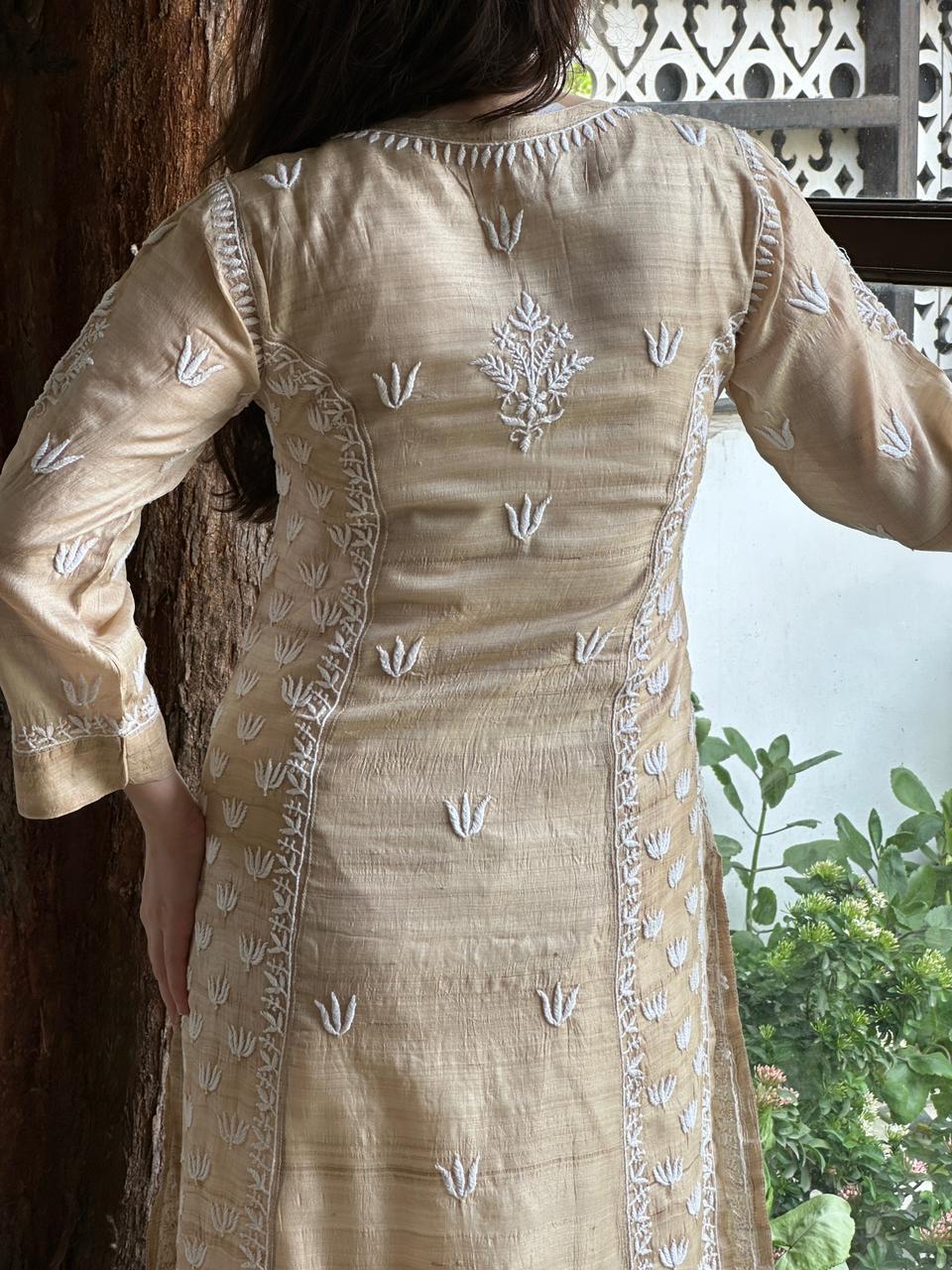 Tussar Silk Resham Chikankari Kurta