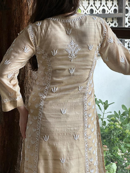 Tussar Silk Resham Chikankari Kurta