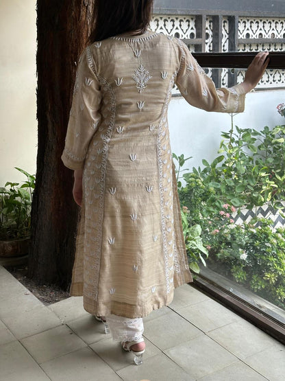 Tussar Silk Resham Chikankari Kurta