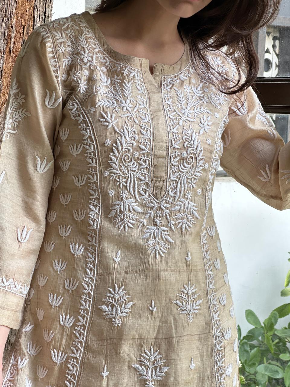 Tussar Silk Resham Chikankari Kurta
