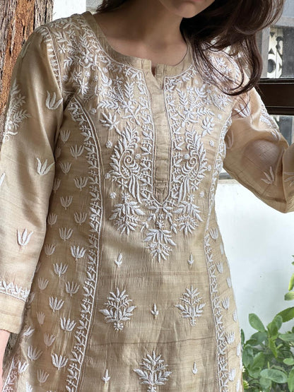 Tussar Silk Resham Chikankari Kurta