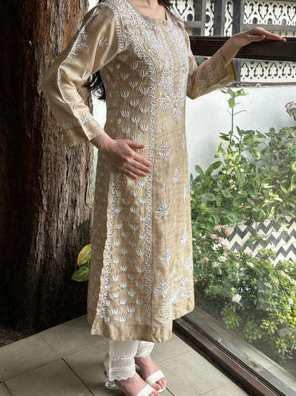 Tussar Silk Resham Chikankari Kurta