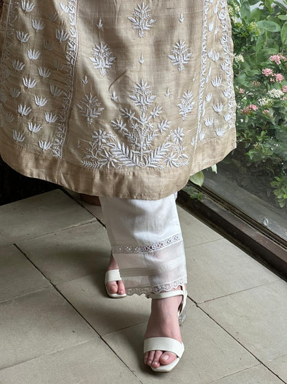 Tussar Silk Resham Chikankari Kurta