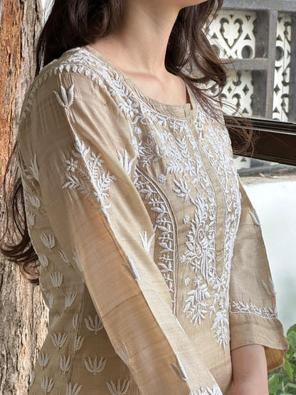 Tussar Silk Resham Chikankari Kurta
