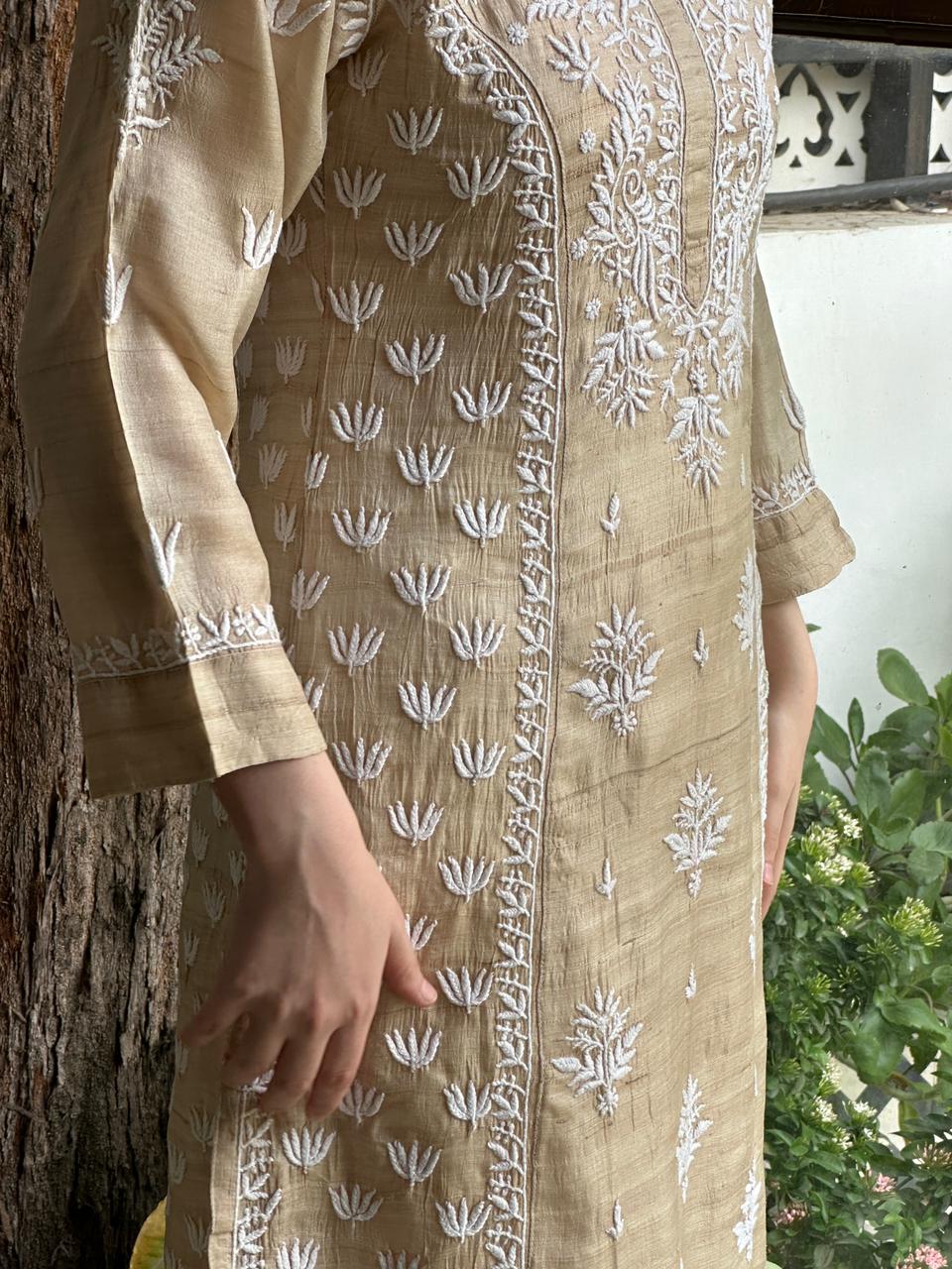 Tussar Silk Resham Chikankari Kurta