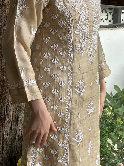 Tussar Silk Resham Chikankari Kurta