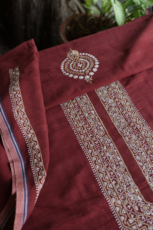 Velvet Maroon Shade Malkha Handspun Khadi Kurtas Unisex Fabric