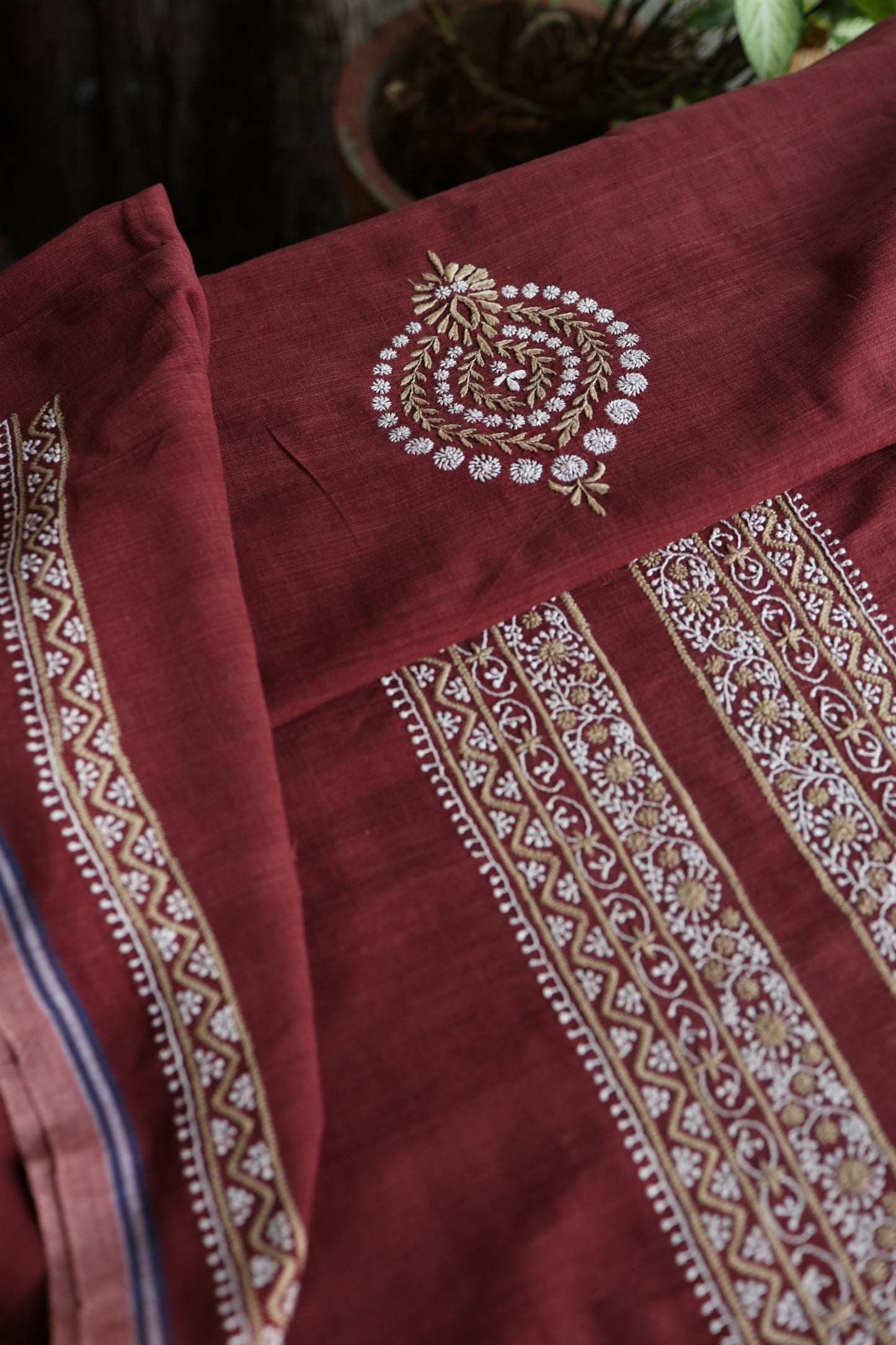 Velvet Maroon Shade Malkha Handspun Khadi Kurtas Unisex Fabric