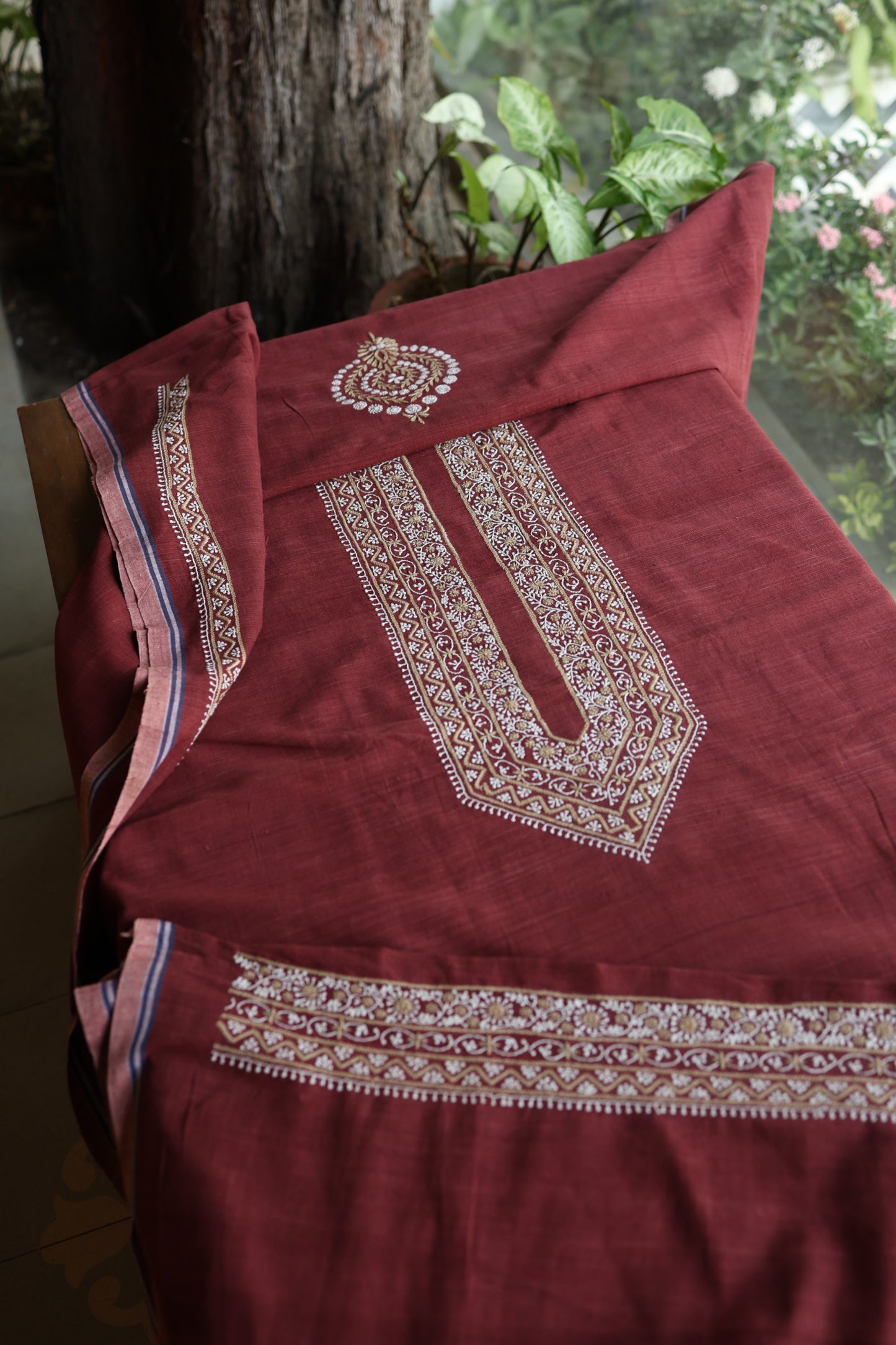 Velvet Maroon Shade Malkha Handspun Khadi Kurtas Unisex Fabric