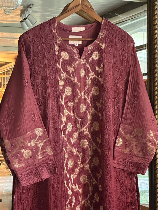 Velvet Maroon Zari Chanderi Chikankari Ready to Wear Tunics