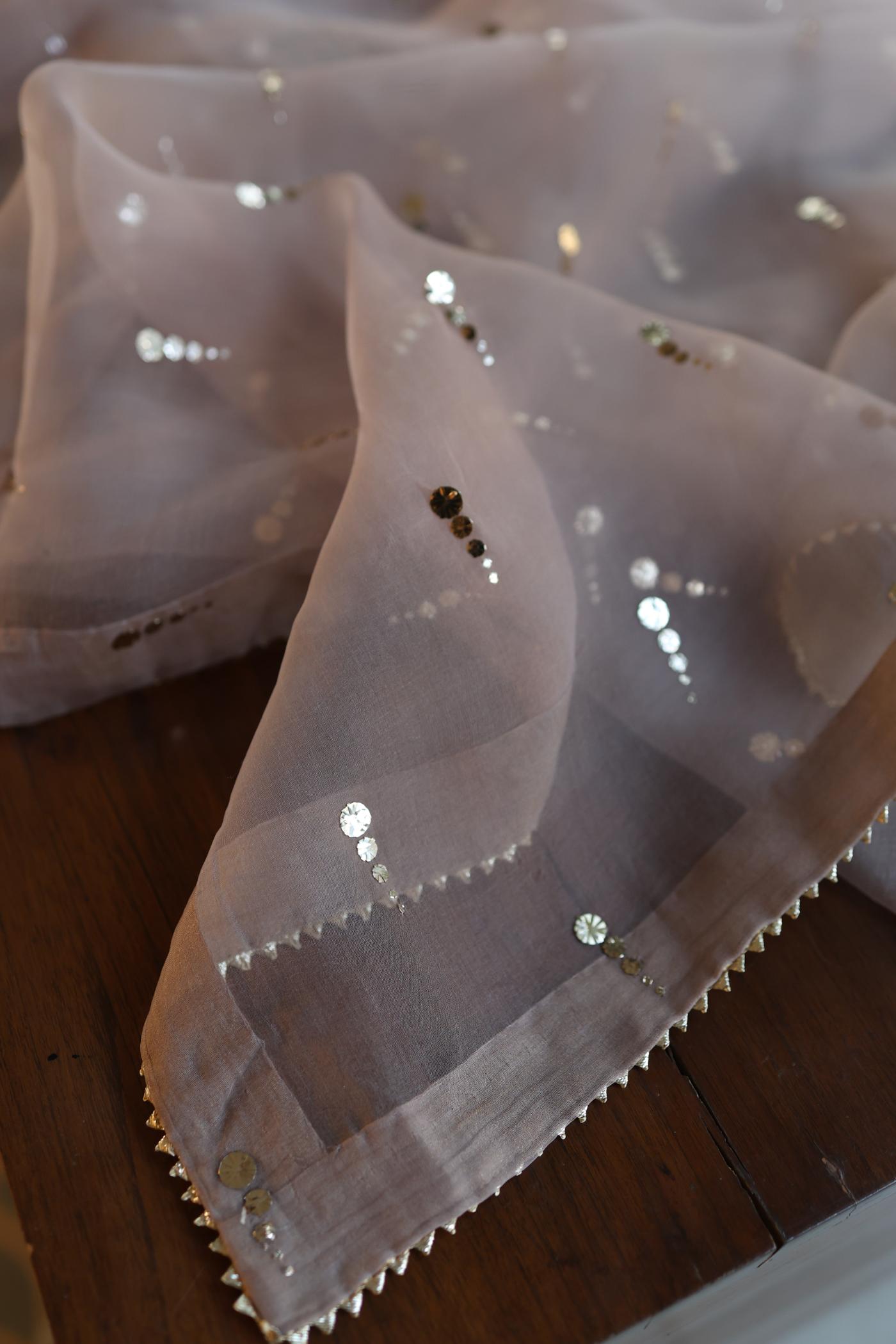 Warm Grey Chanderi Silk Mukaish Badla Unstitched Fabric