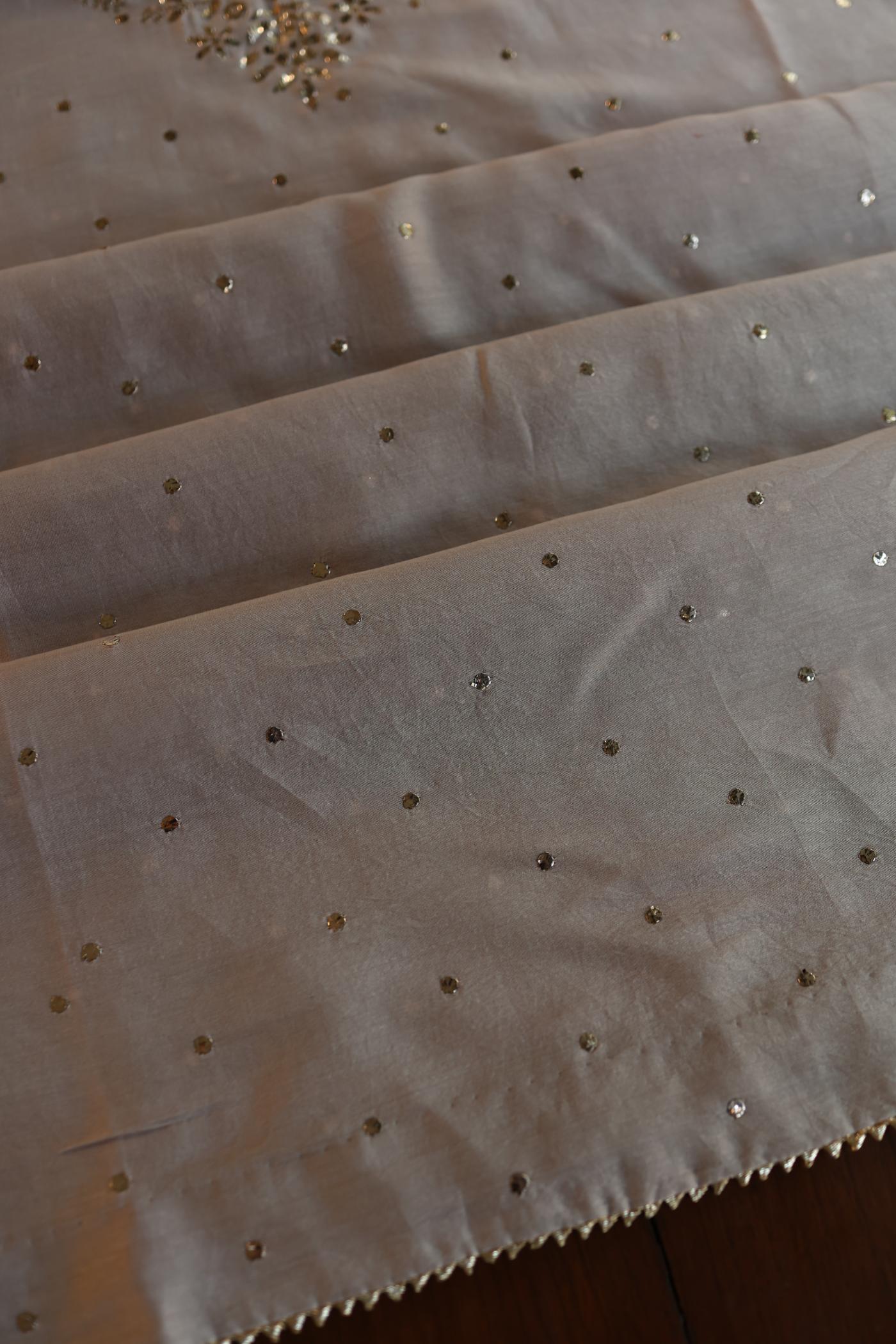 Warm Grey Chanderi Silk Mukaish Badla Unstitched Fabric