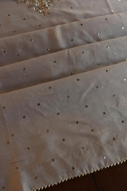 Warm Grey Chanderi Silk Mukaish Badla Unstitched Fabric