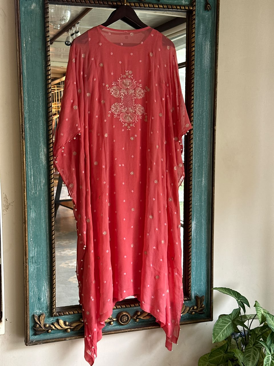 Warm Pink Chiffon Chikankari Kaftan
