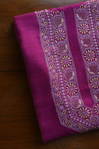 Warm Purple Shade Moonga Silk Chikankari Men’s Kurta Fabric