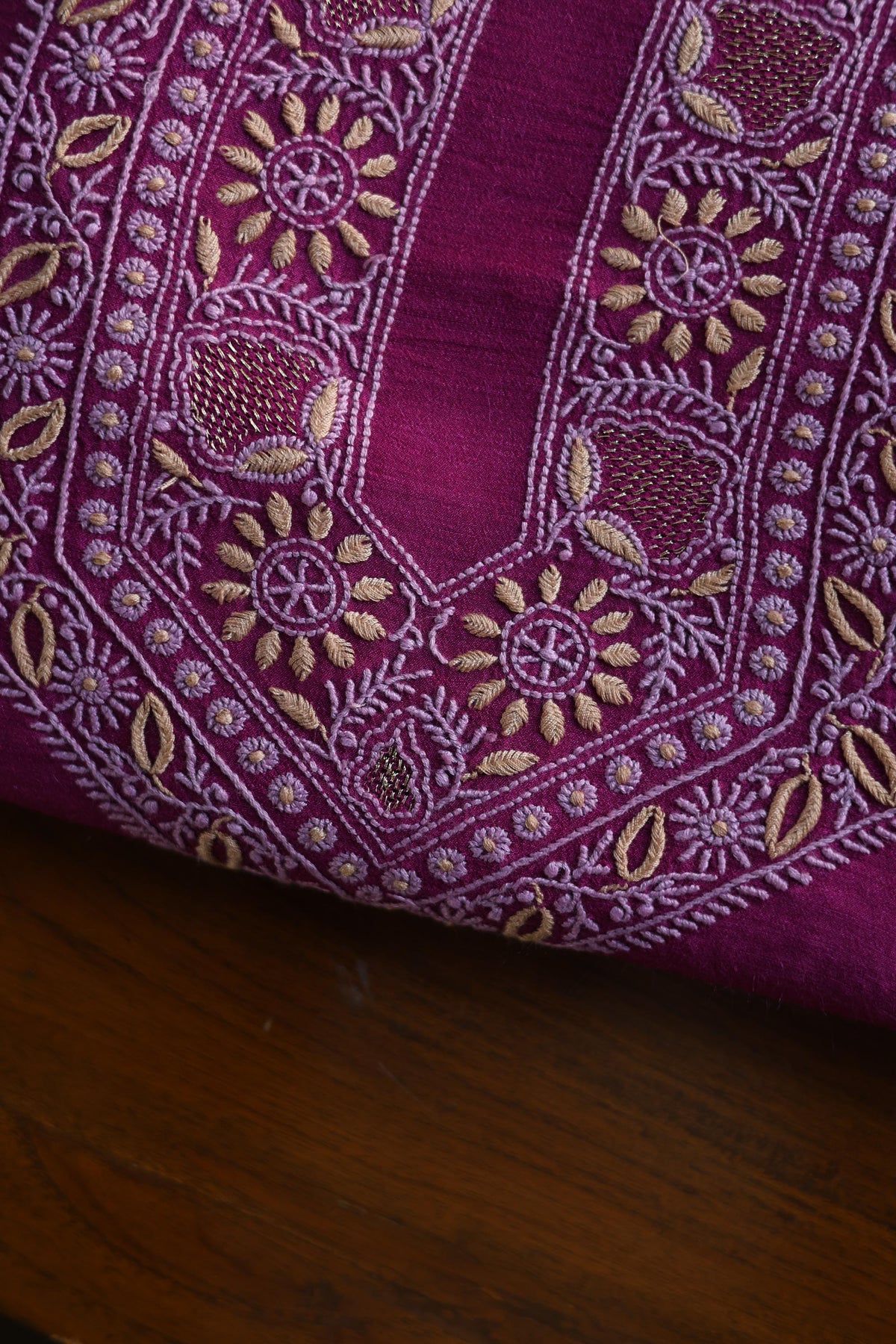 Warm Purple Shade Moonga Silk Chikankari Men’s Kurta Fabric