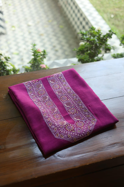 Warm Purple Shade Moonga Silk Chikankari Men’s Kurta Fabric