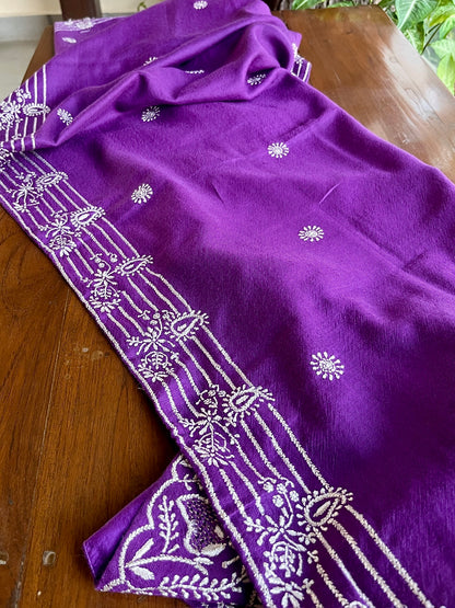 Warm Purple Shade Saman Pashmina Resham Thread Chikankari Shawl