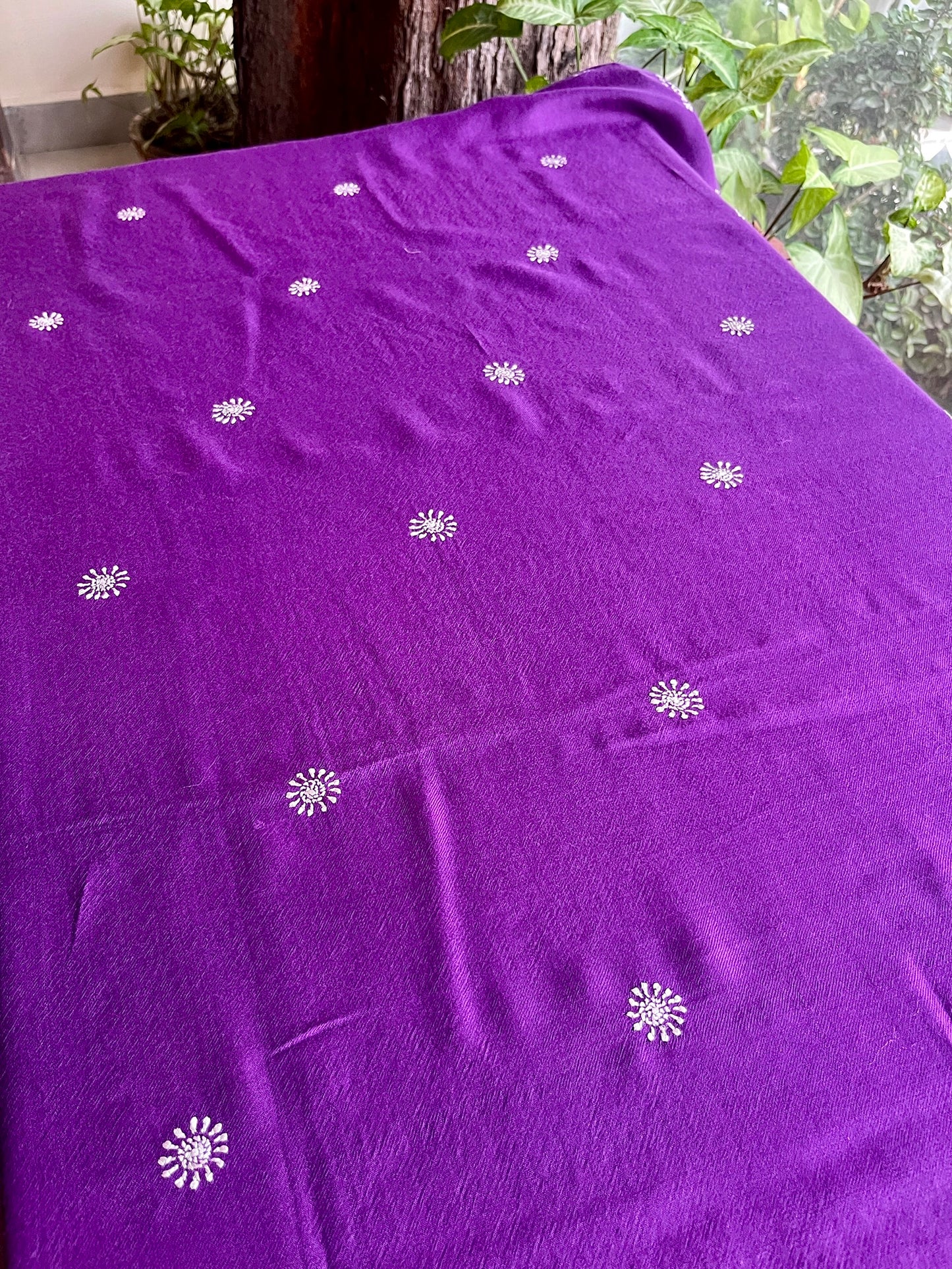 Warm Purple Shade Saman Pashmina Resham Thread Chikankari Shawl