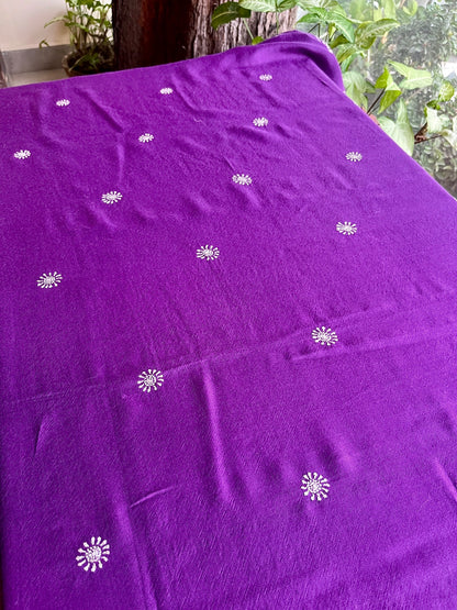 Warm Purple Shade Saman Pashmina Resham Thread Chikankari Shawl
