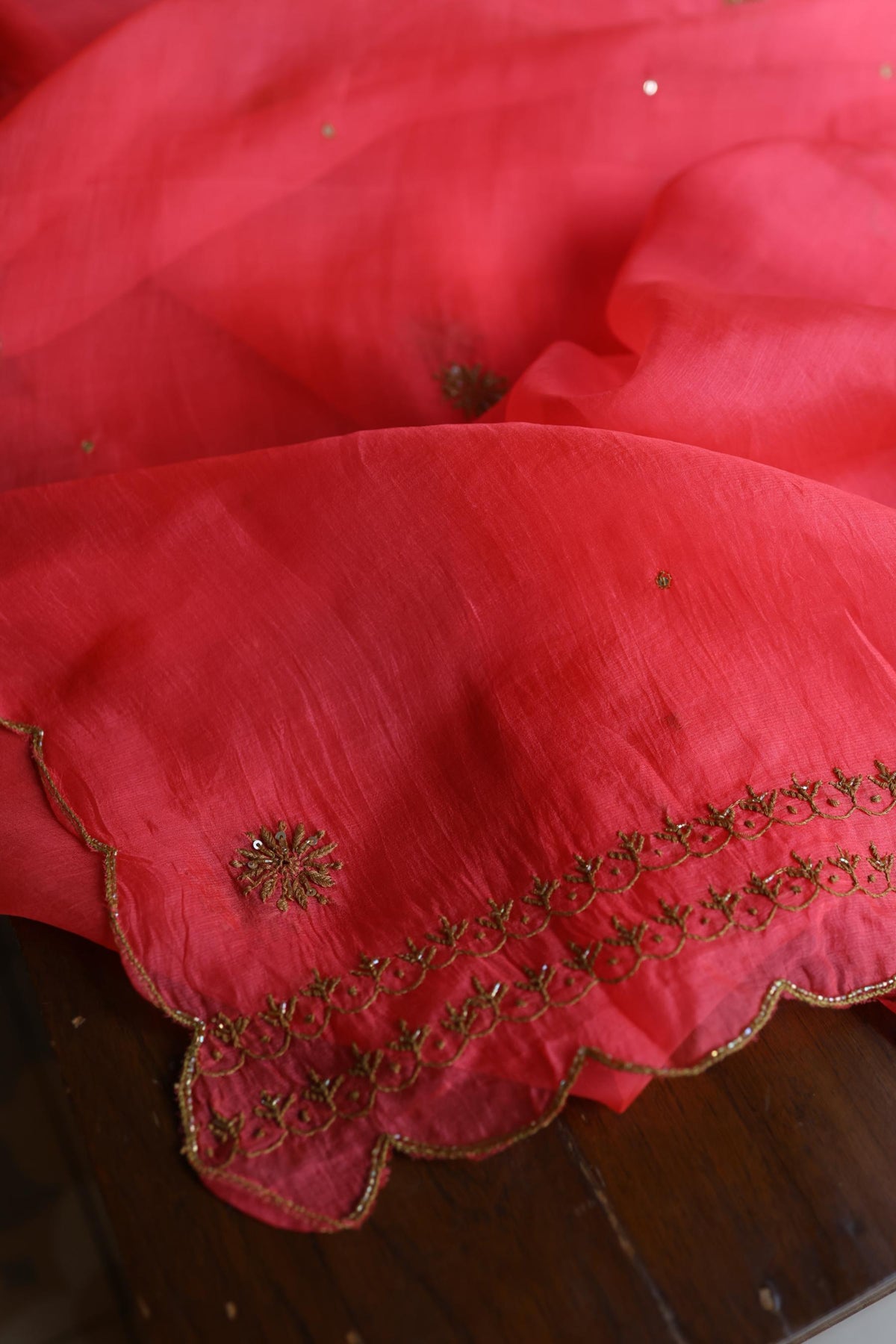 Watermelon Pink Shade Noor Organza Silk Chikankari Unstitched Kurta Dupatta Set