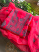 Watermelon Red Shade Noor Organza Silk Chikankari Unstitched Kurta Dupatta Set