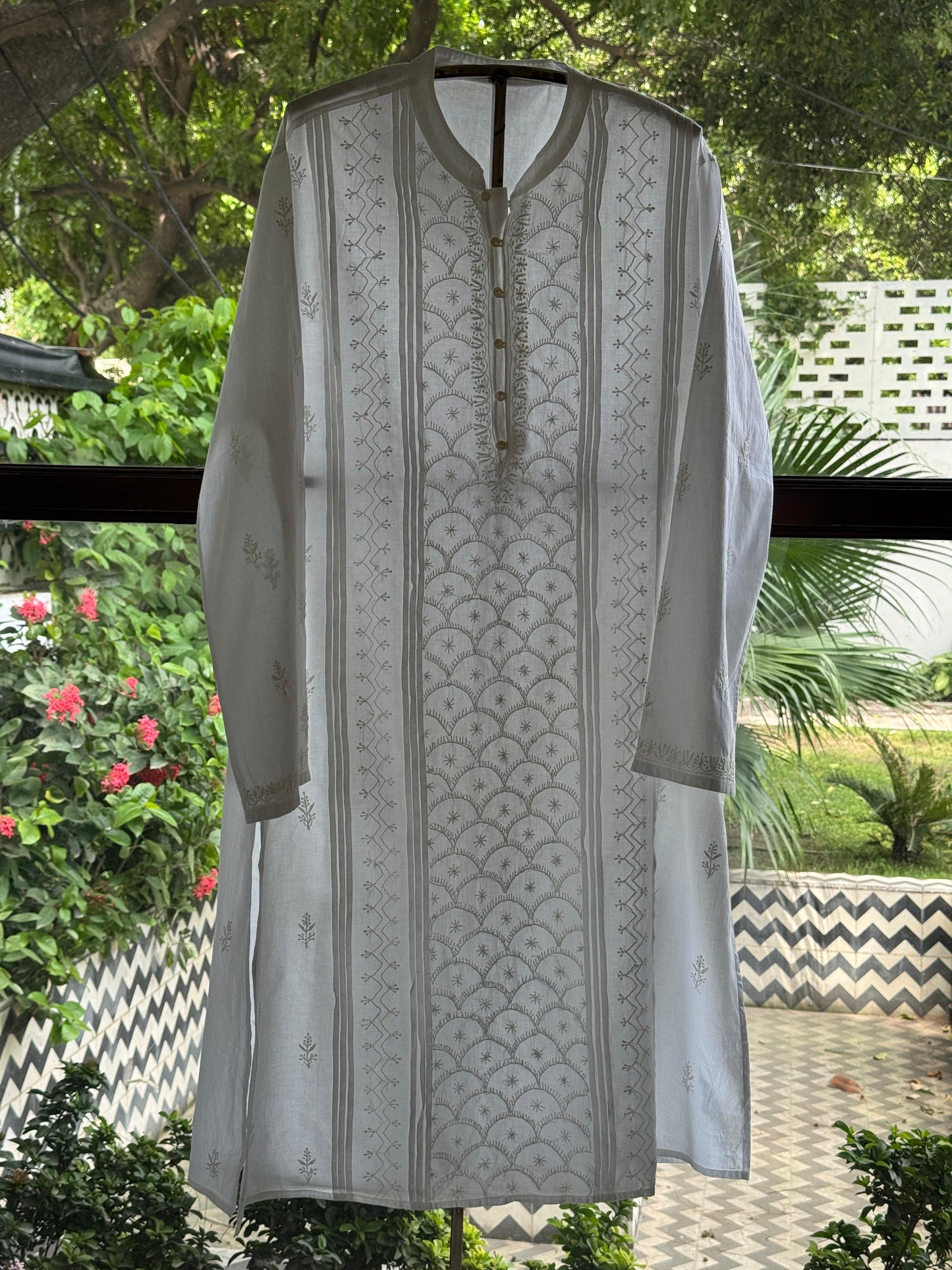 White Allover Chikankari Daraz Cotton Men's Kurta