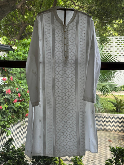 White Allover Chikankari Daraz Cotton Men's Kurta