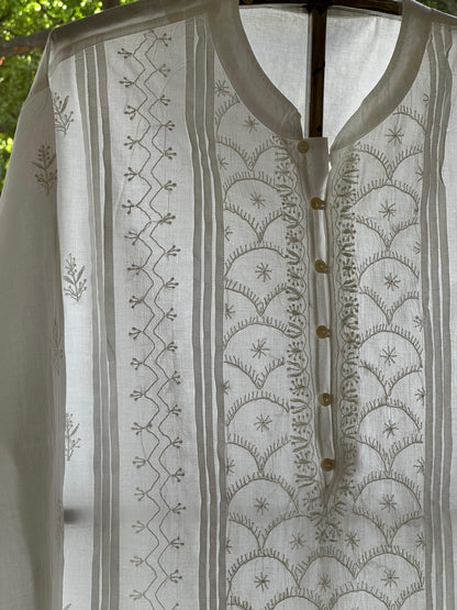 White Allover Chikankari Daraz Cotton Men's Kurta