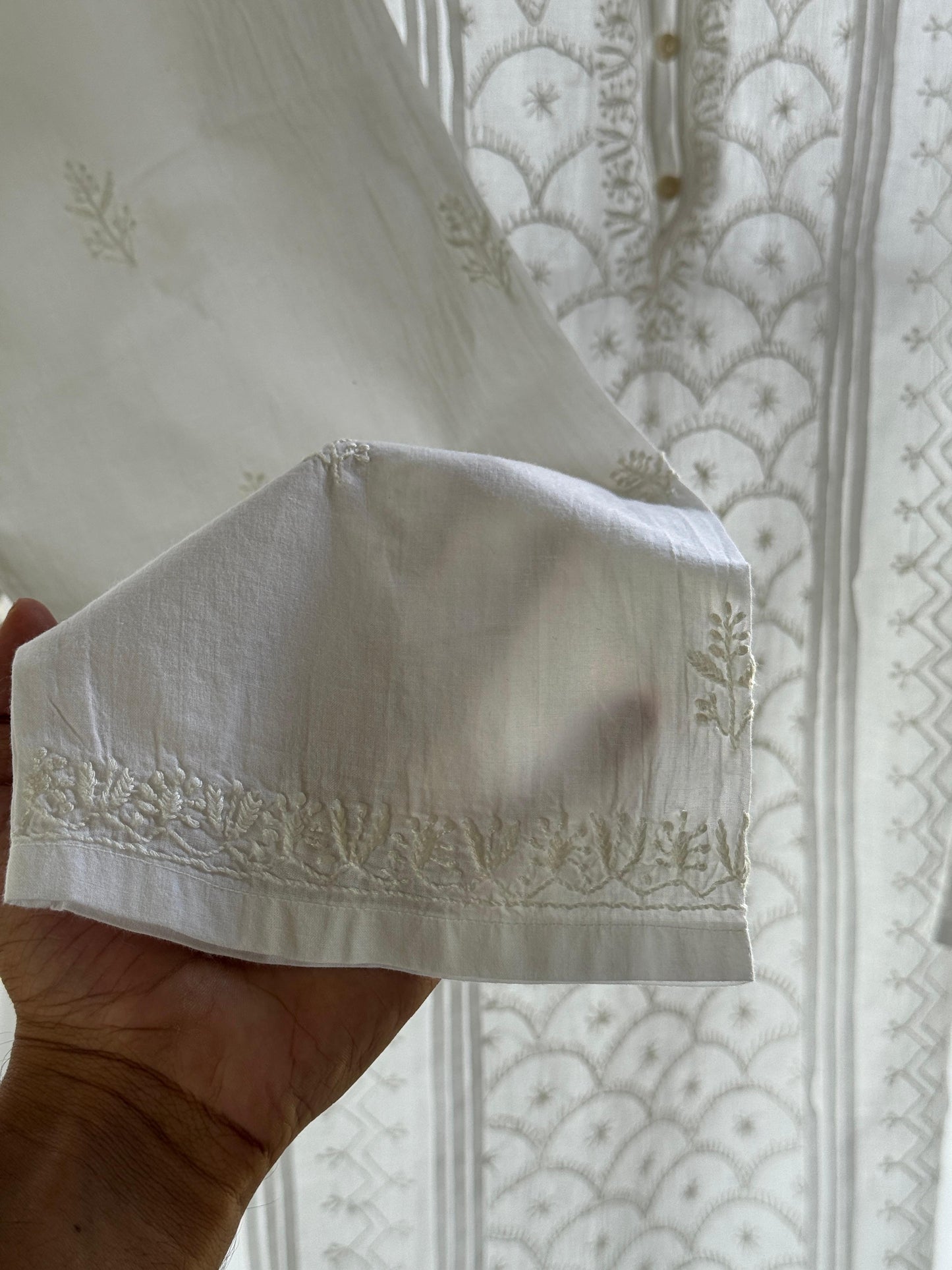 White Allover Chikankari Daraz Cotton Men's Kurta