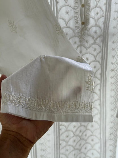 White Allover Chikankari Daraz Cotton Men's Kurta