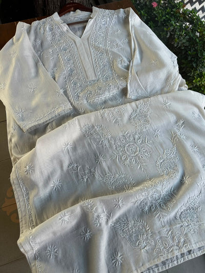 White Chikankari Embroidered Maheshwari Kurta