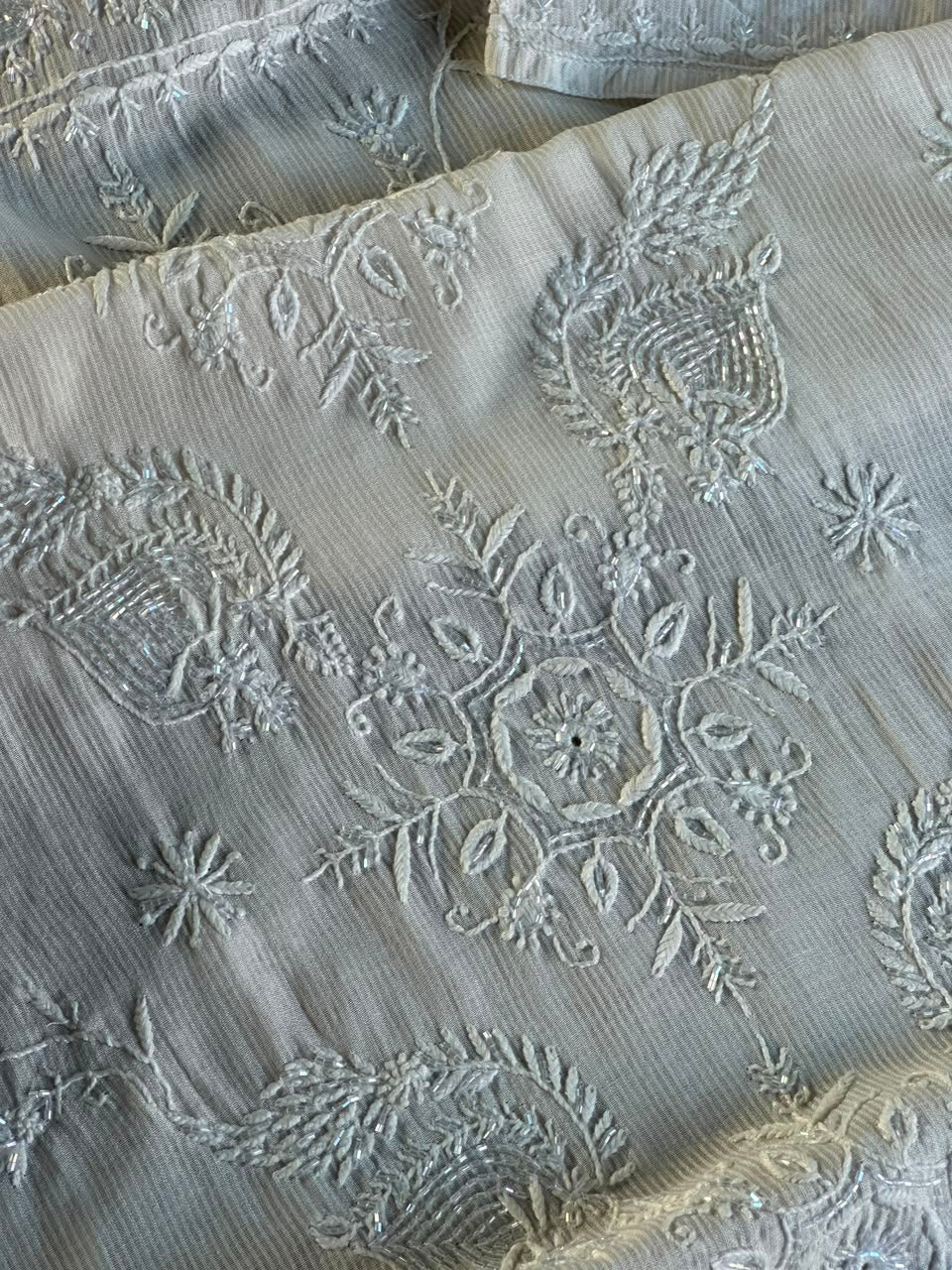 White Chikankari Embroidered Maheshwari Kurta
