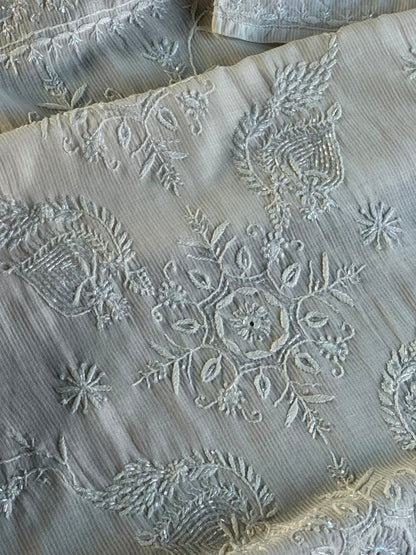 White Chikankari Embroidered Maheshwari Kurta