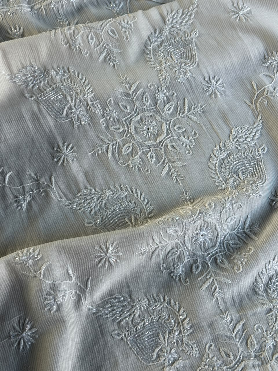 White Chikankari Embroidered Maheshwari Kurta