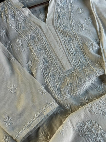 White Chikankari Embroidered Maheshwari Kurta