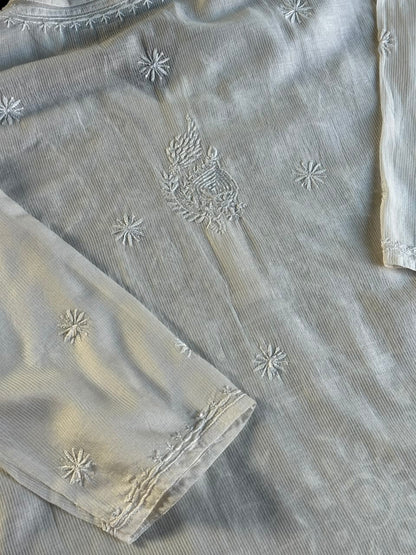 White Chikankari Embroidered Maheshwari Kurta