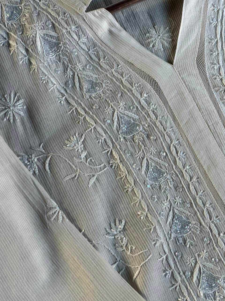 White Chikankari Embroidered Maheshwari Kurta