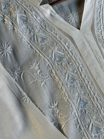 White Chikankari Embroidered Maheshwari Kurta